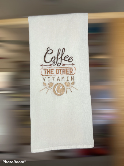 Coffee the Other Vitamin C Embroidered Towel