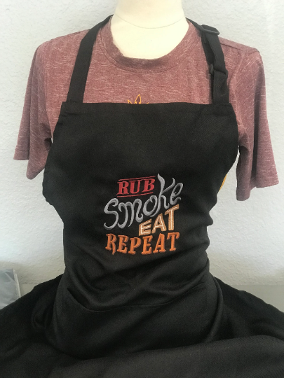 Rub, Smoke, Eat, Repeat Embroidered Apron