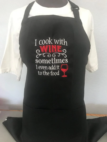 I Cook With Wine Embroidered Apron