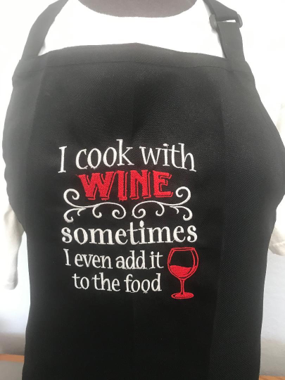 I Cook With Wine Embroidered Apron