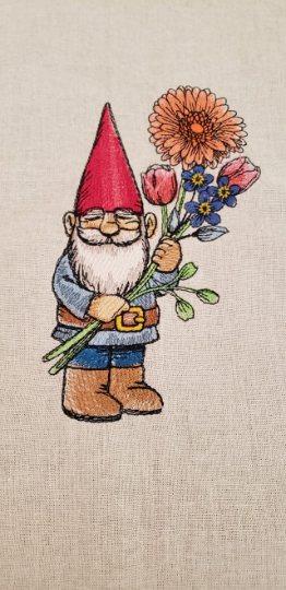 Flower Gnome Embroidered Towel