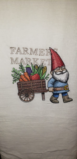 Farmers Market Gnome Embroidered Towel