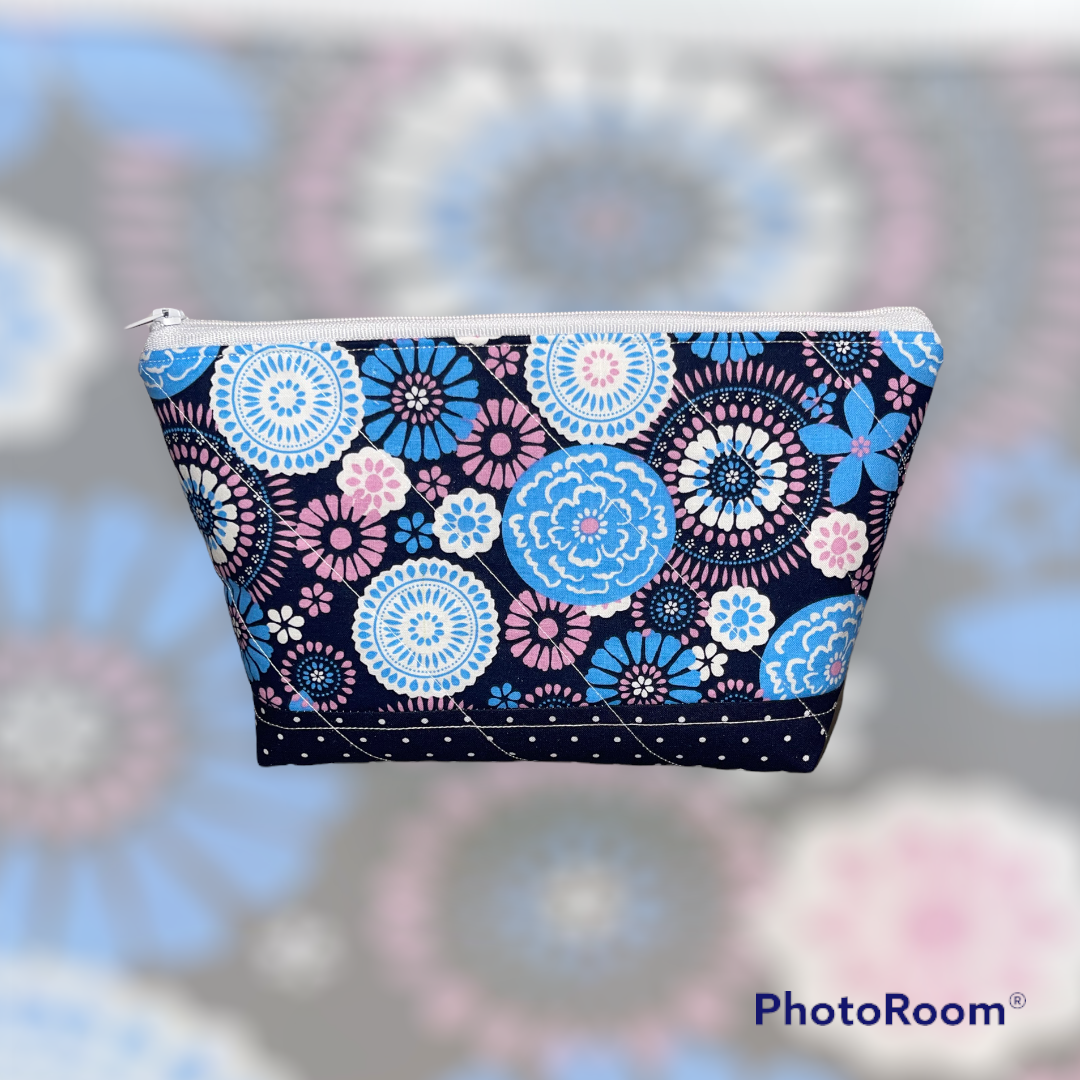 Light Blue/Periwinkle and Pink Flowers Make up Bag and Coin Purse Set