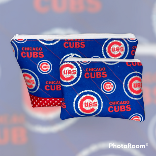 Chicago team Make Up Bag and Coin Purse Set made from Licensed MLB Fabric.